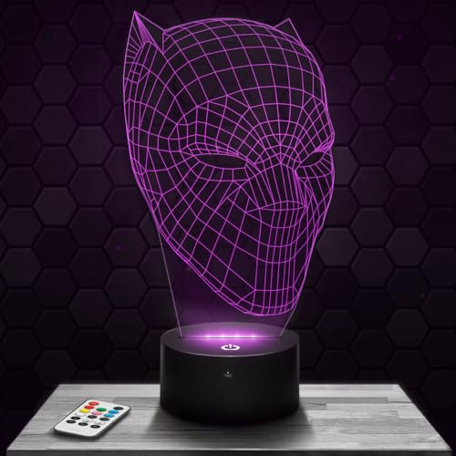 Nachttischlampe - Touch-Nachtlicht Masque B.Panther 3D-LED-Lampe Illusion, Geschenkidee Weihnachten Geburtstag Junge und Mädchen Nachttischlampe Kinder- oder Erwachsenenzimmer
