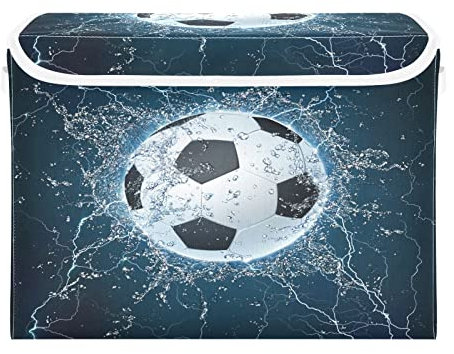 Storage Bins with Lid, Ice Football Ball Storage Box Organizer Toys Bedroom Nursery, 16.5x12.6x11.8 Large Collapsible Storage Cube for Home Office Closet Shelf