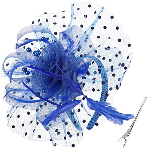 DRESHOW Fascinator Hüte für Damen Pillbox Hut mit Schleier Stirnband und Einer Gegabelten Clip Tea Party Kopfbedeckung