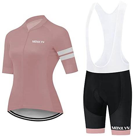 Damen Fahrradtrikot Set, Outdoor Kurzarm Radsport-Shirt+20D Gel Gepolsterte Kurze Hose Fahrradhose Atmungsaktiv Schnelltrocknend