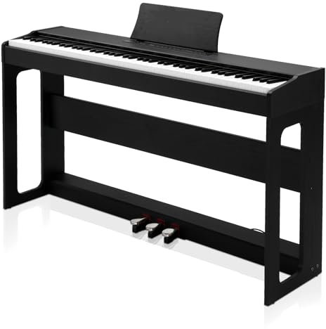 LEADZM Piano Électrique Numérique 88 Touches, Générateur de Sons DREAM,128 Sonorités et Rythmes, Système à 3 Pédales, MIDI-USB, Audio Bluetooth et Haut-Parleurs Stéréo,125x32x71cm, Noir
