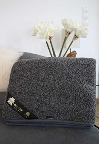 Hollert Wolldecke australisches Merino Anthrazit Naturhaardecke weiche & warme Kuscheldecke Couch- Sofadecke Wohndecke Größe 160 x 200 cm