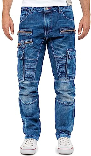 Cipo & Baxx Herren Denim Jeans mit markanten Biker- und Cargo-Details | Verschiedene Designs mit Destroyed-, Stone-Washed- und Cargo-Details, Ziernähten, Taschen und Reißverschlüssen