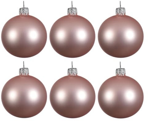 Holyart Set 6 Boules Noël Artisanales 80 mm Verre soufflé Rose poudré