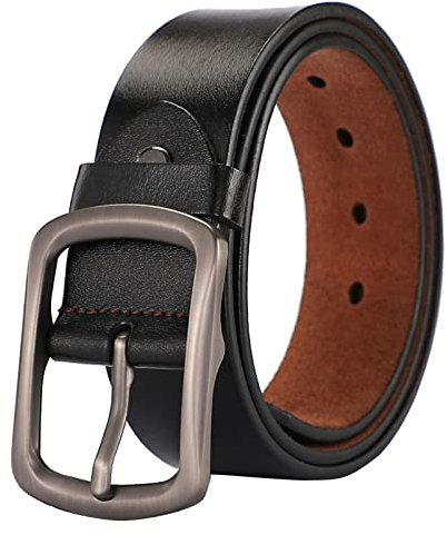 Herren Ledergürtel Weiches Nadelschnalle Gürtel Herren Rindsleder Lässige Vintage Hose Kaschmir Schal Damen Blau (Black, 120)