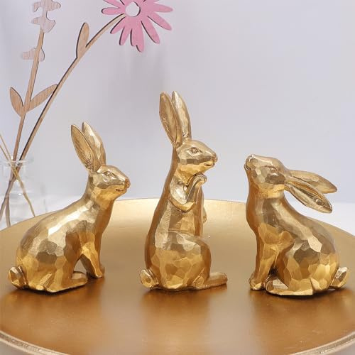 Glintoper Osterhasen-Figuren, Dekoration, Harz, goldene Hasen, Frühlings-Skulptur, Tischdekoration, Kaninchen, Festival, Geschenk für Garten, Zuhause, Tisch, Büro, Esszimmer, Kaminsims, Partyzubehör,