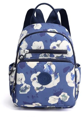 YANAIER Klein Rucksack Damen Wasserdicht Cityrucksack Daypacks Kleiner Rucksackhandtaschen Mädchen Schultaschen für Reise Freizeit Einkauf Blaue Blume