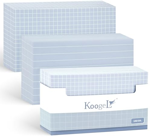 Koogel 150 Blatt Karteikarten Liniert und Kariert Einseitig, 12,7 x 7,6cm Vokabelkarten für Kugelschreiber für Vokabel Lernen Büro Schule