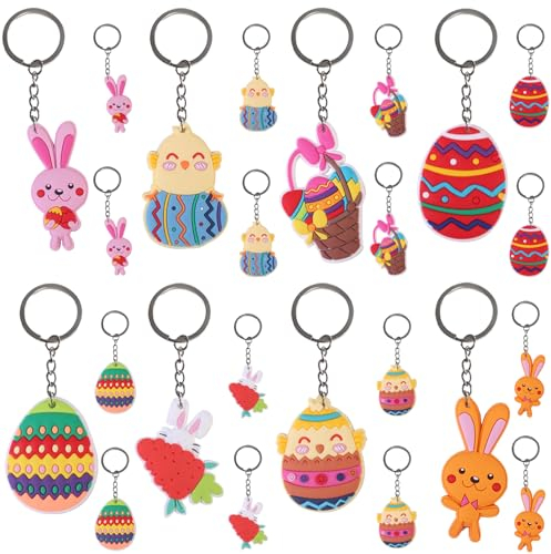 Acuiwer 20 stück Ostern Schlüsselanhänger Cartoon Schlüsselanhänger Silikon Mini Schlüsselanhänger Set für kinder Party Mitgebsel für Jungen Mädchen