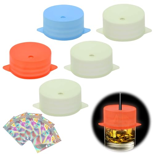Lot de 5 Couvercles en Silicone Avec Trous pour Gobelets, Boissons, Universels