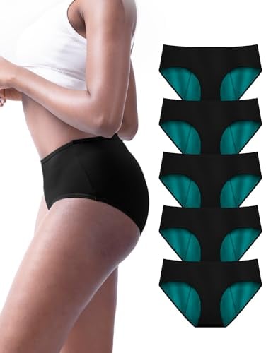 TIICHOO Periodenunterschwäsche Starke Blutung Weich Perioden Unterwäsche Damen Periodenslip 5er Pack(M, Schwarz)