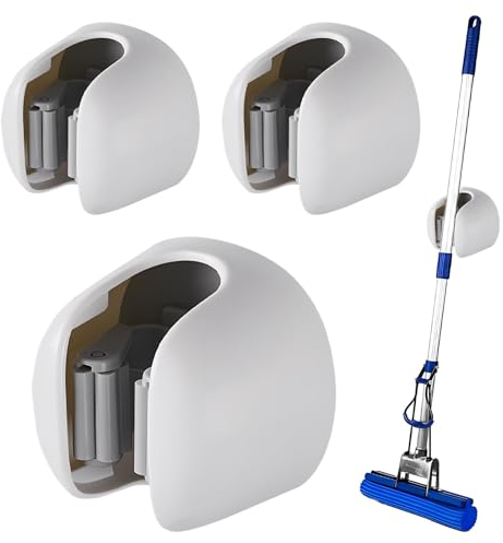 SnugZest 3Pcs Upgrade Broom Holder Wall Mounted,White Wall Mounted Self Adhesive Mop Holder Organizer,Tool Tidy Storage Fit Bathroom,Office,Kitchen,Garage, Garden, Storage and Save space(COLOR:White)
