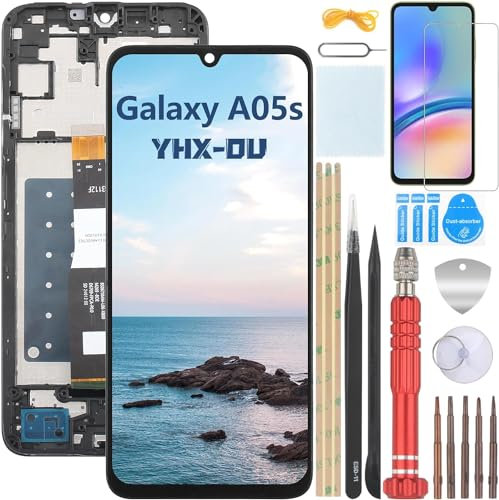 YHX-OU 6.7'' Noir Kit Écran LCD avec Châssis pour Samsung Galaxy A05s SM-A057G SM-A057F SM-A057M Écran Complet Tactile LCD Display de Rechange et Outils + Verre trempé
