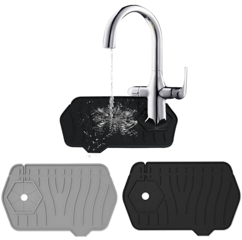 TAIHOBO 2PCS Wasserhahn Abtropfmatte, 24,5×15,3cm Sink Splash Guard, Faucet Drain Pad für Wasserhähne bis zu 7,5cm, Silikon Abtropfmatte Spüle, Zur Vermeidung von Schmutzablagerungen in Mauerfugen