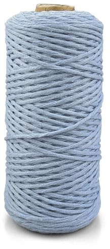 Netuno 1x Makramee Garn Hellblau 2 mm 150 m einfach gedreht Kordel Baumwolle Textilgarn Naturbaumwolle Garn für Makramee Schnur Baumwollkordel Dekoschnur farbig Twisted Macrame Cotton Cord