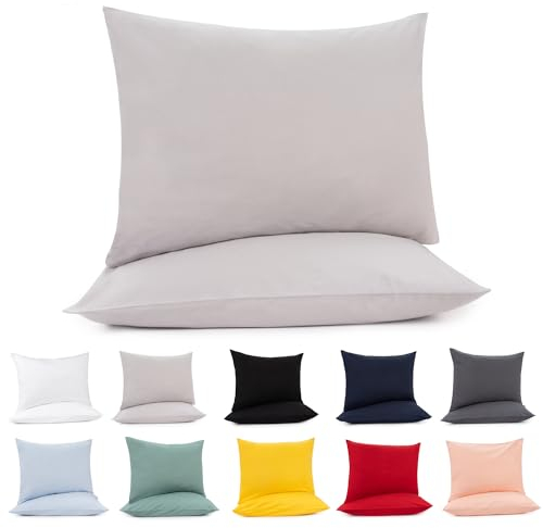 Lotusein Kissenbezug 50x70 cm (2er Set) - Grau - 100% Jersey Baumwolle 175 g/qm Kissenbezüge - Kissenhülle für Kissen mit Reißverschluss - Oeko-Tex Zertifiziert
