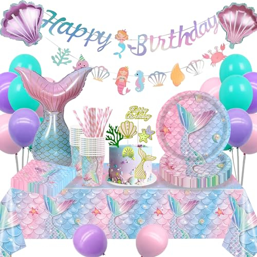 Décorations Anniversaire Sirene, Sirène Vaisselle Anniversaire,Assiettes Anniversaire Fille,Sirène Vaisselle de Fête Assiette, Assiettes Papier,Anniversaire Sirène Ballon,16 Invités