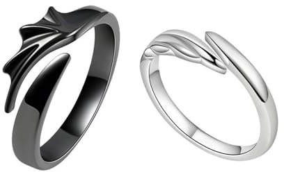 GAUEIOUR Couple Matching Rings,Adjustable Angel and Devil Rings for Men and Women, Minimalist Couple Alloy Ring Set, Promise Jewelry, Symbol of Love, Jewelry Gifts (1 Pair, Black and Silver)