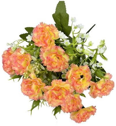 loyliawa Fiori Artificiali, Fiori Finti, Piante Artificiali da Interno, Fiore di Garofano Artificiale con Stelo 10 Teste per la casa, Matrimonio, Ramo di Fiori Finti, Decorazione Floreale Arancia