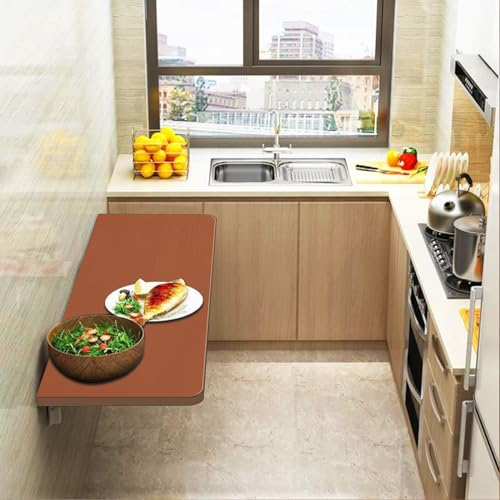 HUOLE Wandklapptisch,Tischplatte, Holzplatte Akazienholz massiv, Baumkanten-Platte für Heimwerker, Wandmontage, klappbarer Schreibtisch, 60 * 30 * 1,6cm-Teakholzfarbe