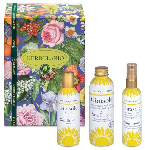 L'Erbolario – Geschenkbox Sonnenblume Maxi Größe – in Originalverpackung – 1 Duft 75 ml + 1 Schaumbad 300 ml + 1 Körpercreme 200 ml