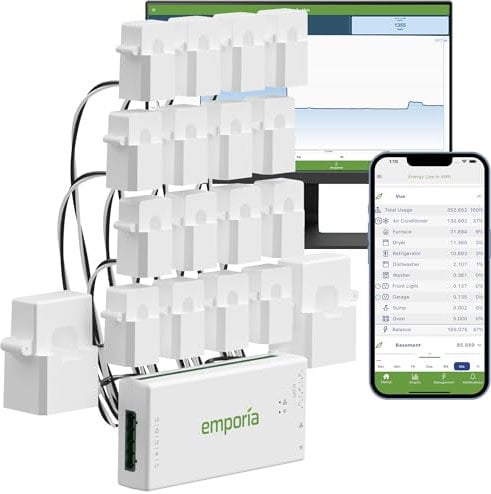 Emporia Vue 3 3-Phase Smart Energy Monitor – Real-Time Electricity Usage Monitor and Power Meter for Business or Home, Solar and Net Metering Compatible, Smart Automation Ready with 16 circuit sensors