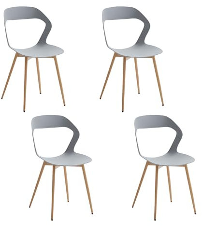 JZGORC 4er Set Nordisches Esszimmerstuhlt, Küchenstuhl, Mit Metallbeinen, Großes Hohlrücken-Design, Geeignet für Wohnzimmer, Esszimmer, Freizeitzimmer – Grau + Holz