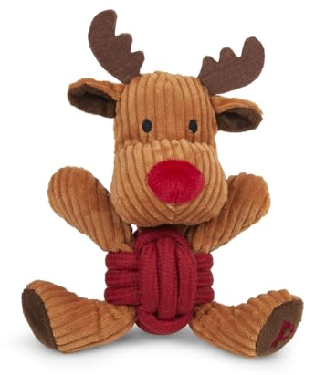 Petface Riley Reindeer Rope Ball Plush Christmas Dog Toy with Built-In Squeaker
