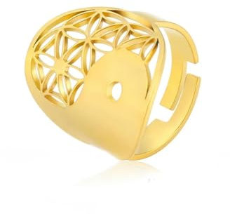 Caiduoduo Edelstahl Yin Yang Ring Blume des Lebens Offener Ring für Frauen Verstellbare Fingerringe Schmuck Geschenk