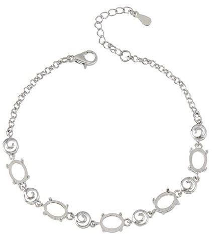Hobbspring 1pc 925 Sterling Silber Oval Opal Armbänder Kettenglied Armband Lünette Einstellungen mit 5 Ovalen Tabletts Leer Platinum Cabochon Prong Lünette Armband Für Schmuckherstellung