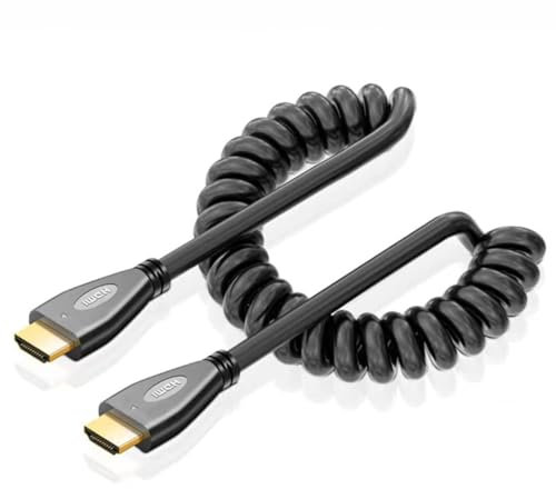 HDMI Coiled Cable - 6.6FT Coiled HDMI Cord Ultra HD 4K 60HZ 1080P 3D Male to Male for HDTV, Projector, Computer, Roku, Xbox, PS4/5 - Durable & Flexible Short HDMI Connector (Straight)