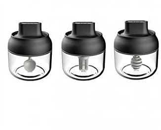 HJUGHPN Spice Jars Glass Spice Box Spoon and Lid Integrated Spice Jar Combination Seasoning Jar Kitchen Supplies Home Salt Shaker Oil Bottle Set(Schwarz,3PCS)