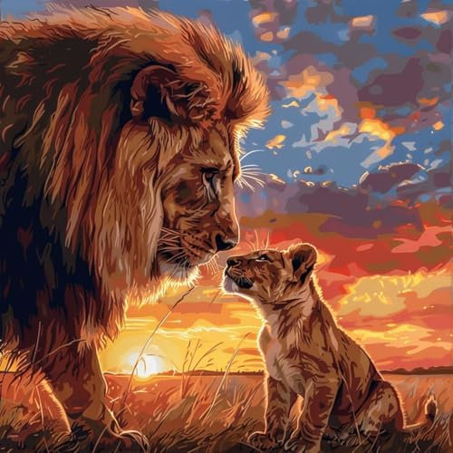 KANGBAWA Peinture par Numero Adulte Animaux Lion et Petit Lion Amour Paternel (8) DIY Peinture à l'huile Numéros Toile Paint by Numbers Peindre par Nombre Kits sans Cadre 40x50cm