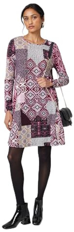 Izabel London Abstract Print Long Sleeve Short Swing Dress for Women UK with a Scoop Neck, Pockets & Short Hem.