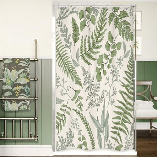 Riyidecor Small Stall Rv Narrow Single Shower Curtain for Bathroom Decor 36Wx72H Stand Up Half Sage Green Leaves Botanical Plants Herbs Art Printed Fabric Polyester Waterproof 7 Pack Plastic Hook