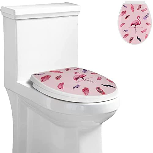DLAZUM WC-Sitz zur Befestigung Oben am Toilettendeckel, ovale Form, weiß mit Mehreren Mustern,Flamingo-OneSize