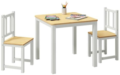 Bellabino Sora Kindersitzgruppe – Kindertisch mit 2 Stühlen aus Holz – Sitzgruppe Kinder Indoor Grau – Kinder Tisch Stuhl Set Indoor – Maltisch & Basteltisch ab 2 Jahren – Spieltisch für Kinderzimmer