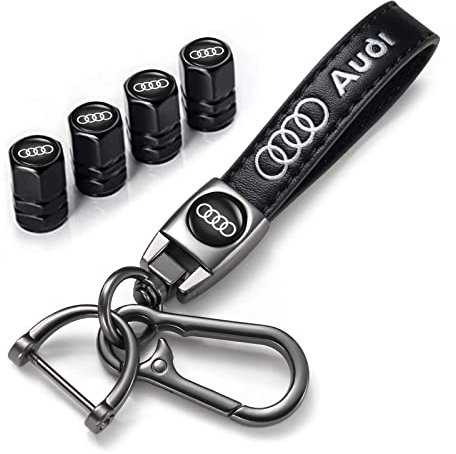 Cuir Porte-clés de Voiture et Capuchon de Valve Auto Bouchons de Valve pour Audi A1 A3 RS3 A4 A5 A6 A7 RS7 A8 Q3 Q5 Q7 R8 S Series, Porte-clés Pneus de Voiture Accesoire Replacement