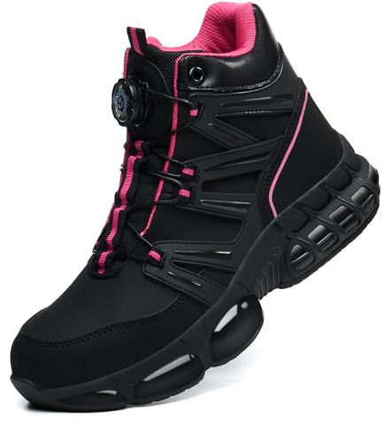 PAQOZKC Chaussure de Securite Femme Montante Bottines de Sécurité Embout Protection Acier Coussin d'air Basket de Securite Legere Confortable C21/Rose 38
