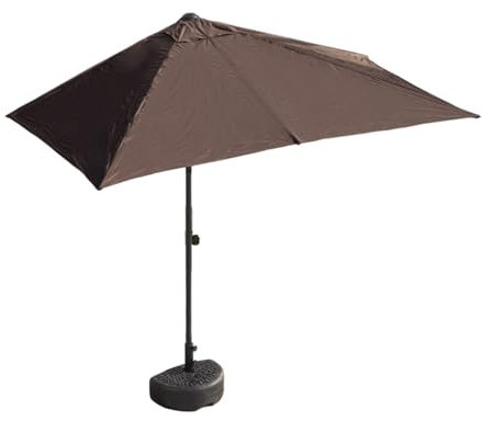 FORRTY Sonnenschirm Halbrund Halber Terrassenschirm Wandmontiert Rechteckig Mit Kurbelmechanismus, UV-Schutz & Windfest, Höhenverstellbar Mit Wasserfüllfuß Halber Sonnenschirm Für Balkon, Garten(Brown