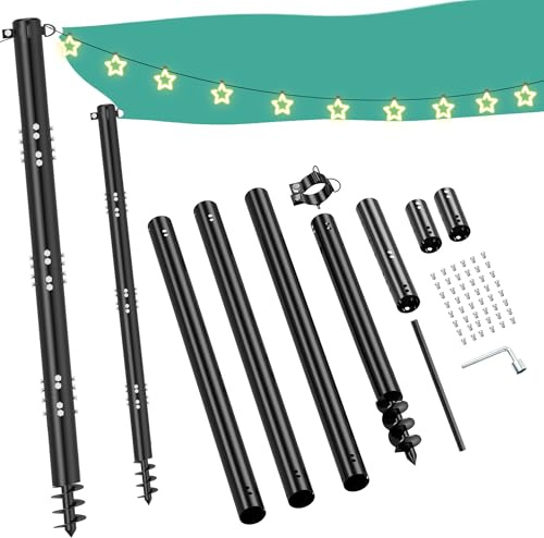 HAYOHRT 2 Pack 10Ft Shade Sail Poles Outdoor Sun Shade Cloth Pole Kit with D-clamp Heavy Duty Metal Post for Sun Shade Sail String Light Garden Yard Backyard Ground Grassland