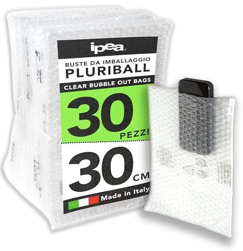 IPEA Luftpolsterbeutel für Verpackung und Versand – 30 Stück – Made in Italy – 30 x 20 cm – Große Luftpolstertaschen für Schutz und Polsterung von Gegenständen – Reißfest und Stoßfest -