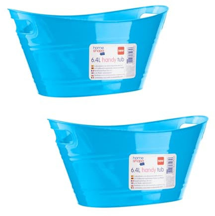 HOMESHOPA 6.4 Litre Plastic Handy Tub Ice Bucket, 2 Pack Blue Beverage Bucket With Handle, Stackable & Lightweight, Cooling Bottles Cans Utility Tub, Ideal for Party, Home & Garden