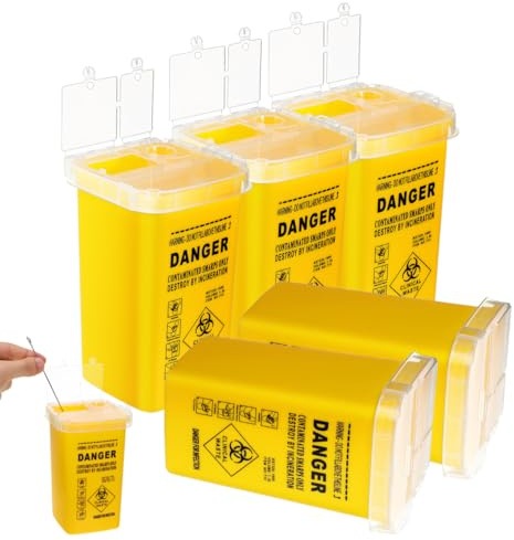 Gatuida 5 Stück Kanülenabwurfbehälter, 1 Liter/1000ml Spritzenabwurfbehälter mit Deckel, Sharps Container für Kanülenbox Entsorgungsbox Kanülensammelbox, Kanülensammler für Medizinische & Tattoo