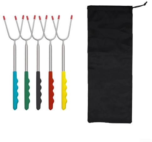 Pumixiy Lange Edelstahl Spieße für Outdoor Grillzubehör Feuerstelle Bratset 45 Zoll Teleskop Design mit sicherem Griff