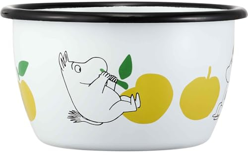 Muurla Mumin Joyful Apples Mumintroll Schüssel 0,3 l Emaille gelb, weiß