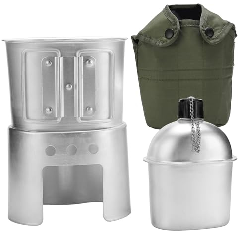 Vistnale Feldflasche aus Edelstahl | Feldflasche-Set, 850 ml Aluminium-Metall mit Becher und Herd, komplettes Feldflaschen-Set für Camping, Wandern und Outdoor-Abenteuer