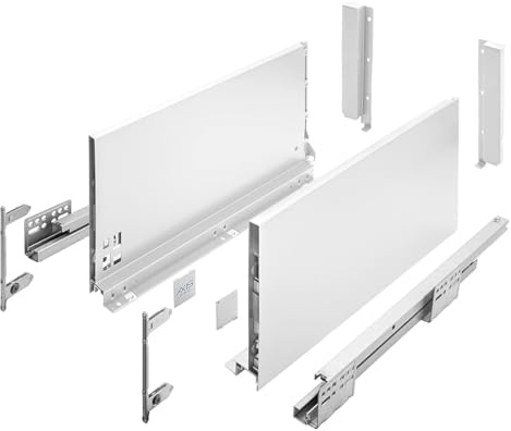 MS Beschläge Schubladensystem Push to Open Weiß - Vollauszug Unterflurführung Schubkastensystem bis 40kg - Modernes Schubladen-Set Schubladenauszüge für grifflose Fronten (Länge: 400mm, Höhe: 200mm)