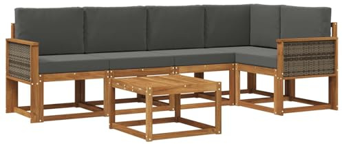 vidaXL Outdoor-Sofagarnitur mit Kissen 6 pcs Natur und Anthrazit, Outdoor-Ecksofa, modernes Lounge-Set für Garten, Robustes Sitzmöbel für Terrasse, Entspannen