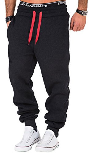 L.A.B 1928 Herren Jogginghose Trainingshose Sporthose Fitness Jogg Japan Kosmo Style Hose LAB-7004 (XL, Anthrazit/Rot)